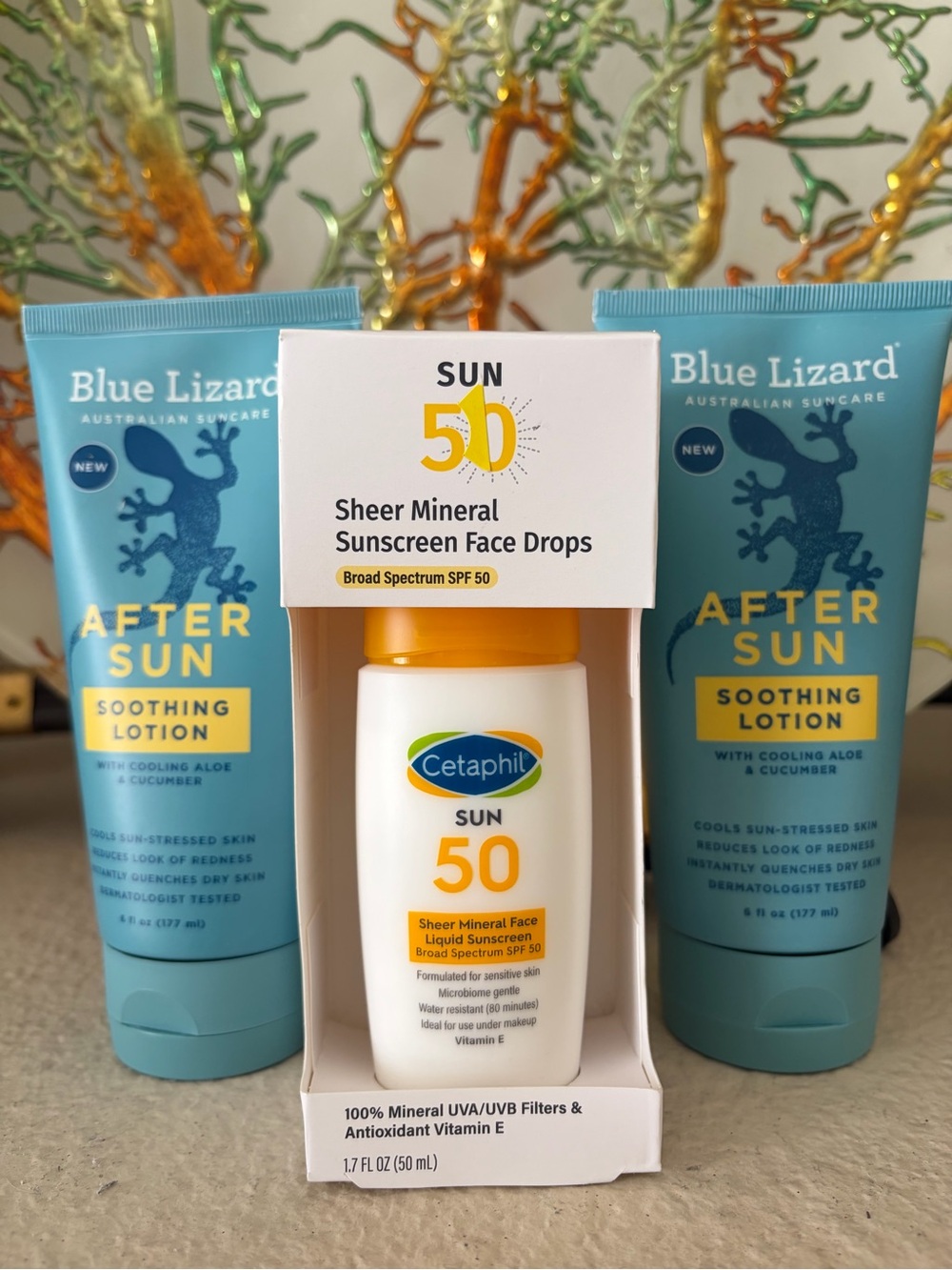 BLUE LIZARD 2 pc After Sun Soothing Lotion, 6oz &Cetaphil Sunscreen 3PC BUNDLE